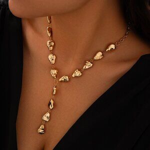 Contemporary Gold Tone Nugget Drop Necklace